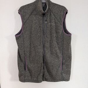 Eddie Bauer Fleece Lined Heather Grey Men's Zip Up Vest SZ L Outdoors Hiking